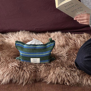 Mixed Border Knit Tissue Case   Hanging Tissue Cover with Stripes