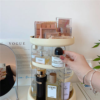 360 Degree Rotating Cosmetic Storage Three-Tier Rack with Tray