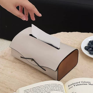 Side Wood Faux Leather Simple Tissue Case