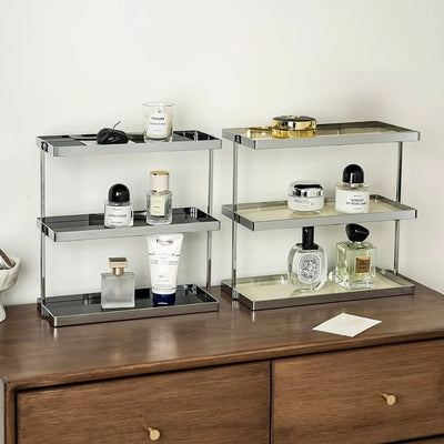 Silver Frame Rectangular Three-Tier Storage Display Rack   Includes Trays for Cosmetics and Perfume Storage