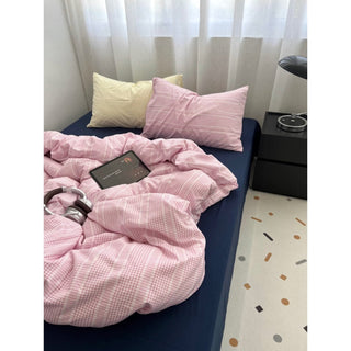 Pink Mix Check Pattern Duvet Cover Set 2 Sizes  Bed Cover All Seasons Year-Round