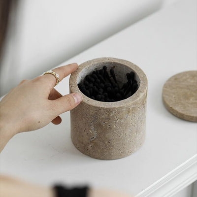 Travertine Lidded Trinket Box Natural Marble Canister
