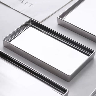 Metallic Silver Ceramic Rectangular Tray  2 Sizes