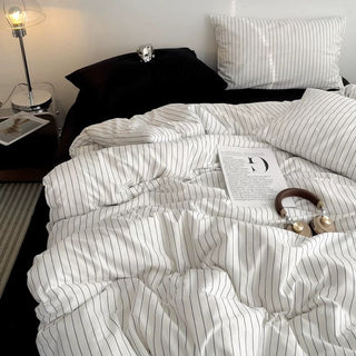 White Black Pinstripe Cotton Duvet Cover Set   All Seasons