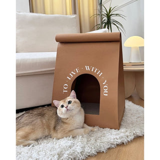 Paper bag style cat housein . Cat house scratching post foldable.