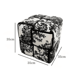 Monochrome Cube-shaped Woven Stool Ottoman 35cm Height Side Table