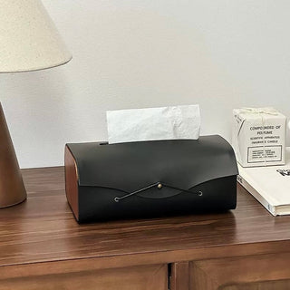 Side Wood Faux Leather Simple Tissue Case