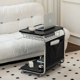Caster-equipped U-shaped pocket storage two-tier side table  bedside table