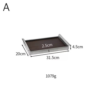Stainless Steel Silver Wood Large Rectangular Tray  Accessory Tray Storage Cafe Tray