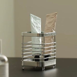 Stainless Steel Silver Square Brush Stand Pen Holder Cutlery