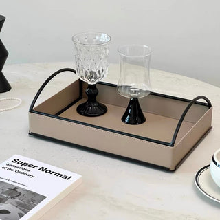 Iron Handle Leather Rectangular Tray  Storage