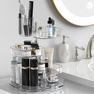 Clear Acrylic Multi-Tier Rotating Rack for Cosmetics Storage