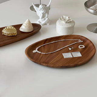 Natural Wood Curved Tray   Small Item Storage Accessory Tray  Brown