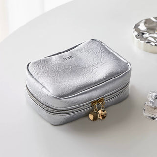 Simple Leather Rectangular Cosmetic Storage Pouch Waterproof Silver Small