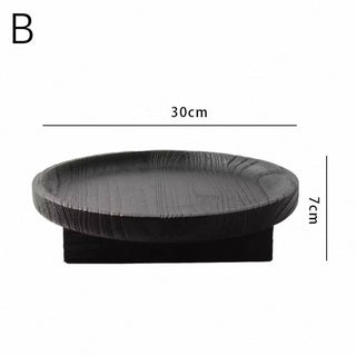 Legged Black Wood Round Tray