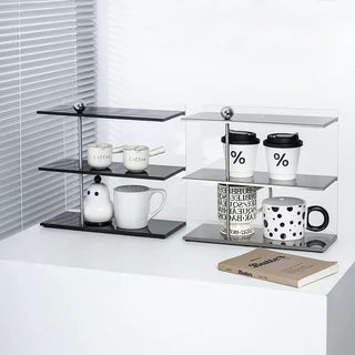 Clear Acrylic Stainless Steel Three-Tier Storage Display Rack   Cosmetic Storage Mug Rack