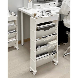 12cm Wide Slim File Wagon with Casters Desk Storage Magazine Rack Multifunctional White