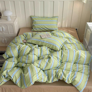 Green Mixed Color Wide Stripe Cotton Duvet Cover Set 2 Sizes  All Seasons