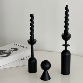 Black Wooden Candle Holder Piece Set