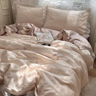 Cooling Flower Embroidery Lace Frill Duvet Cover Set   Bed Cover  Cooling Touch