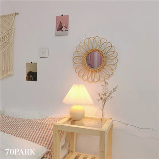 Flower & Sun Motif Rattan Mirror