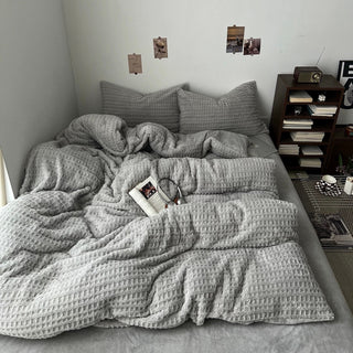 Gray Thick Milk Fleece Winter Duvet Cover Set