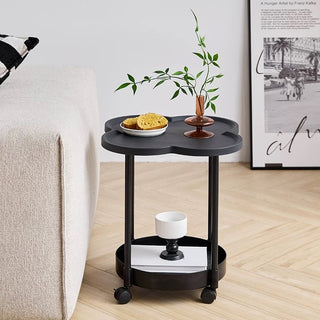 Caster-equipped Clover-shaped Two-tier Side Table