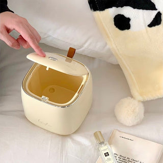 Lidded Cube Tabletop Dustbin Trash Can Cream