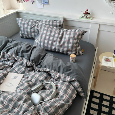 Gray Mix Check Pattern Duvet Cover Set 2 Sizes  All Seasons