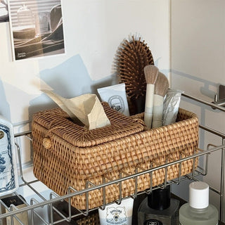 Rattan Multifunctional Tissue Case Storage Small Item Holder Remote Control Stand