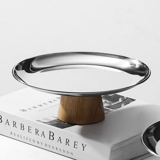 Wood Legged Silver Metallic Tray Stand