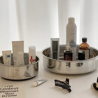 Stainless steel degree rotating round storage tray