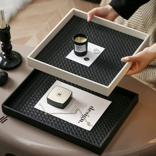Monochrome Square Woven Leather Tray