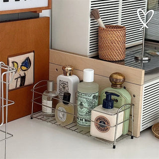 Stainless steel silver slim rectangular storage rack for perfume and cosmetics