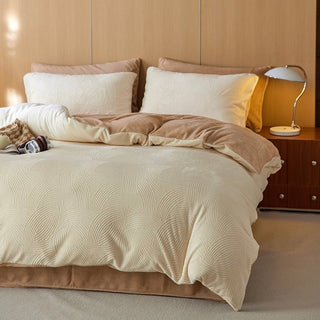 Curved Pattern Two-Tone Milk Velvet Winter Duvet Cover Set Bed Cover Bedding Cover