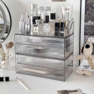 Clear Stripe Pattern Four-Tier Cosmetic Storage Drawer
