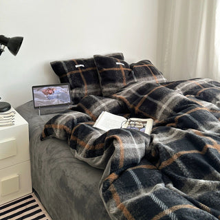 Gray Mix Retro Check Pattern Duvet Cover Set 2 Sizes  Winter Thick Bed Cover Bedding Cover