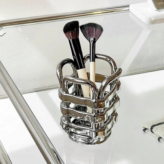 Silver Amiami Ceramic Brush Stand   Small Item Storage Candle Holder