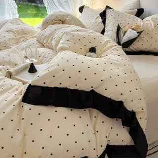 Polka Dot Pattern Black Frill Monotone Duvet Cover Set  All Season