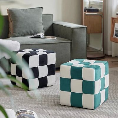 Cube-shaped checkerboard pattern stool ottoman checkerboard pattern