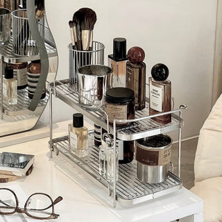 Striped Clear Stainless Steel Two-Tier Storage Rack Silver Perfume Storage