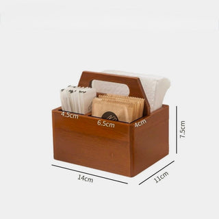 Handle-equipped wooden divider storage mini box for cosmetics