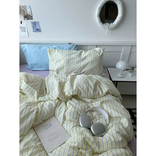 Yellow Mix Stripe Pattern Duvet Cover Set 2 Sizes  Bed Cover All Seasons Year-Round