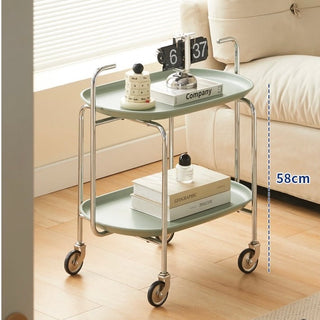 Silver frame with casters two-tier side tablein  wagon.