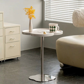 Silver Leg Clover Shaped Side Table White Compact