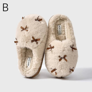 Ribbon Volume Fur Room Shoes  Indoor Slippers