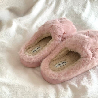 Ribbon Volume Fur Room Shoes  Indoor Slippers