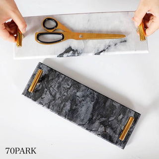 Marble Gold Handle Slim Accessory Tray