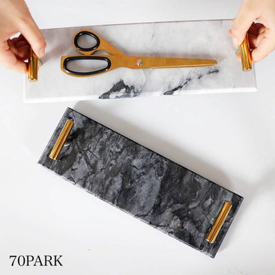 Marble Gold Handle Slim Accessory Tray