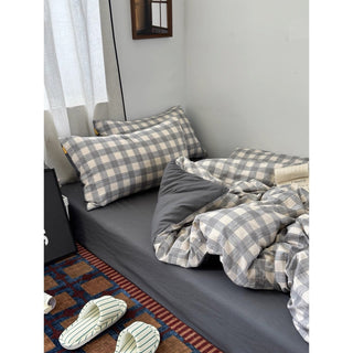 Gray Wide Check Pattern Duvet Cover Set 2 Sizes  All Seasons